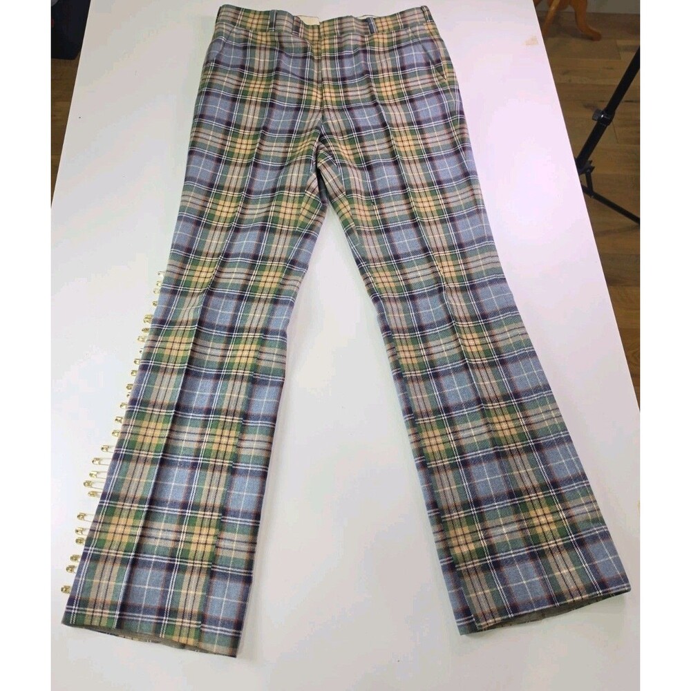 Vintage 60s 70s Corbin Scottish Tartans Trousers Pants Plaid Brown Wool 30x32 M
